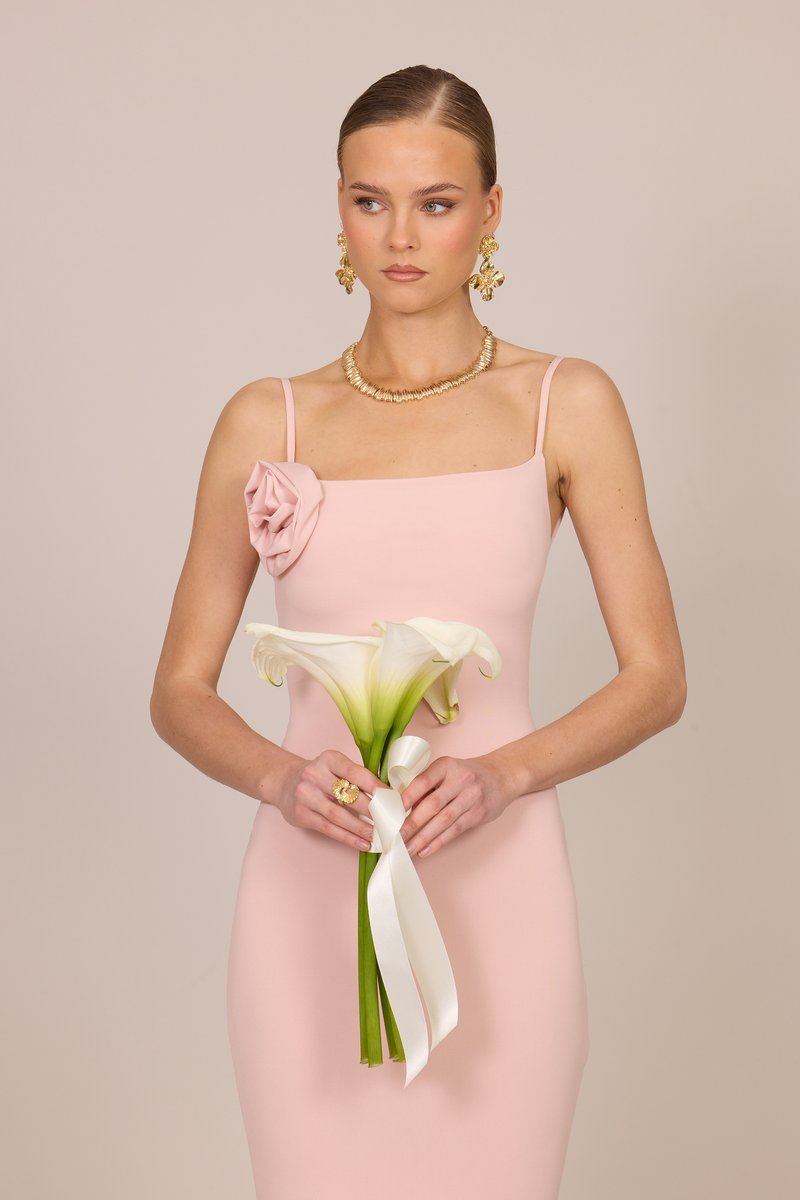 slim fit dress slacks Blush One-Shoulder Maxi Dress – Soft Pink Vacation Look – Opulent Gurlz main image 0