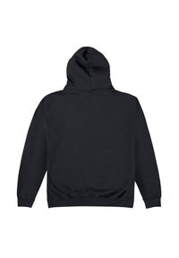 Svart huvtröja med framficka i kängurustil, dragsko på huvan, ribbade ärmslut och fåll, tillverkad av en mjuk bomullsmix för komfort.