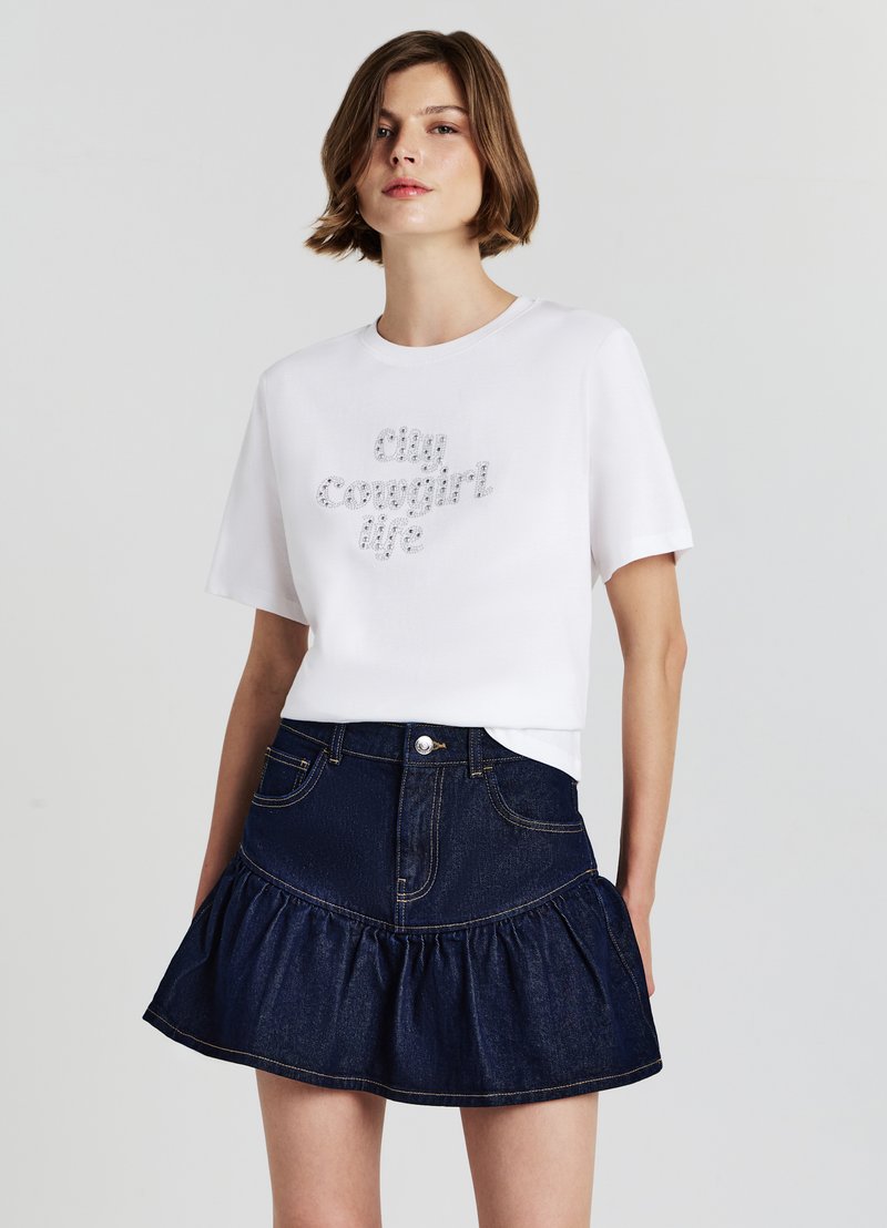 Calliope SCRITTA STRASS - T-shirt con stampa - bianco ottico