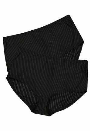 Ropa interior negra con un diseño sin costuras y finas rayas verticales blancas. Tejido suave con una textura lisa y borde festoneado.