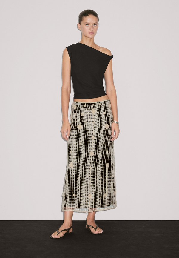 WITH FLORAL EMBROIDERY - A-line skirt - beige