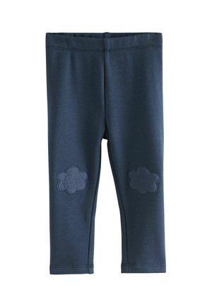 Leggings blu navy realizzati in tessuto morbido, con due applicazioni floreali texturizzate sulle ginocchia e una vita elastica per il massimo comfort.