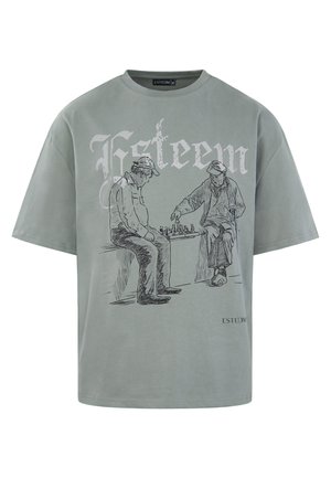 Light green cotton t-shirt featuring a graphic of two men playing chess, with "Esteem" printed in white above the illustration.