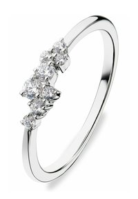 Diamantring mit einem polierten Weißgoldring, besetzt mit fünf runden und marquiseförmigen Diamanten in einem gruppierten Design.