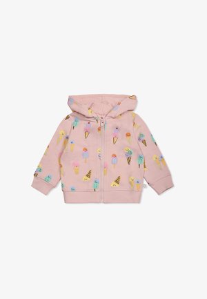 Felpa con zip rosa chiaro con motivi colorati di coni gelato, dal tessuto morbido, maniche lunghe e cappuccio.