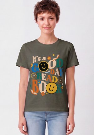 watapparel, GOOD DAY TO READ A BOOK - T-shirt print - khaki