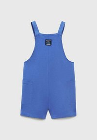 Siniset farkkuhaalarit, joissa on säädettävät hihnat, kaksi sivutaskua, neliömäinen kaula-aukko ja edessä "Surf Rider" -logopatchi.