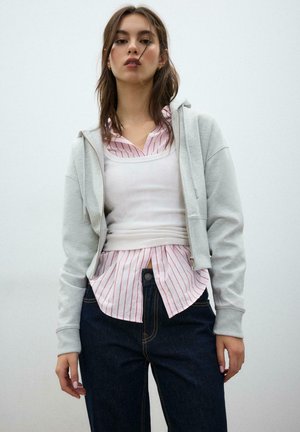 HOODIE - Športna jopa s kapuco na zadrgo - light grey