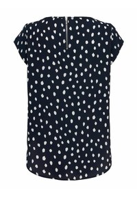 Blusa blu navy con pois bianchi, maniche corte e chiusura con zip sul retro. Tessuto morbido con una vestibilità rilassata e orlo arrotondato.
