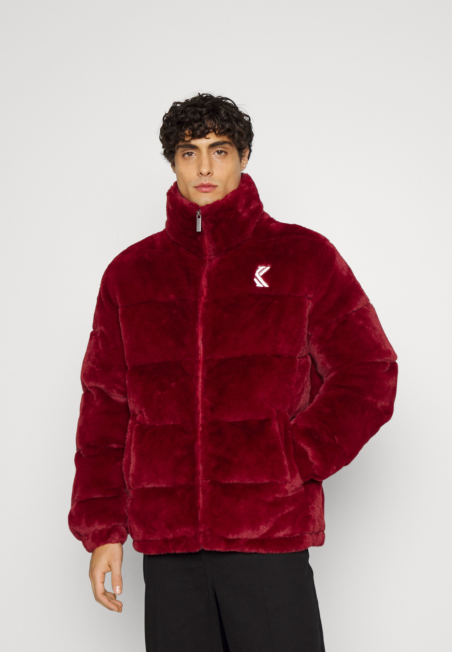 dark red puffer coat