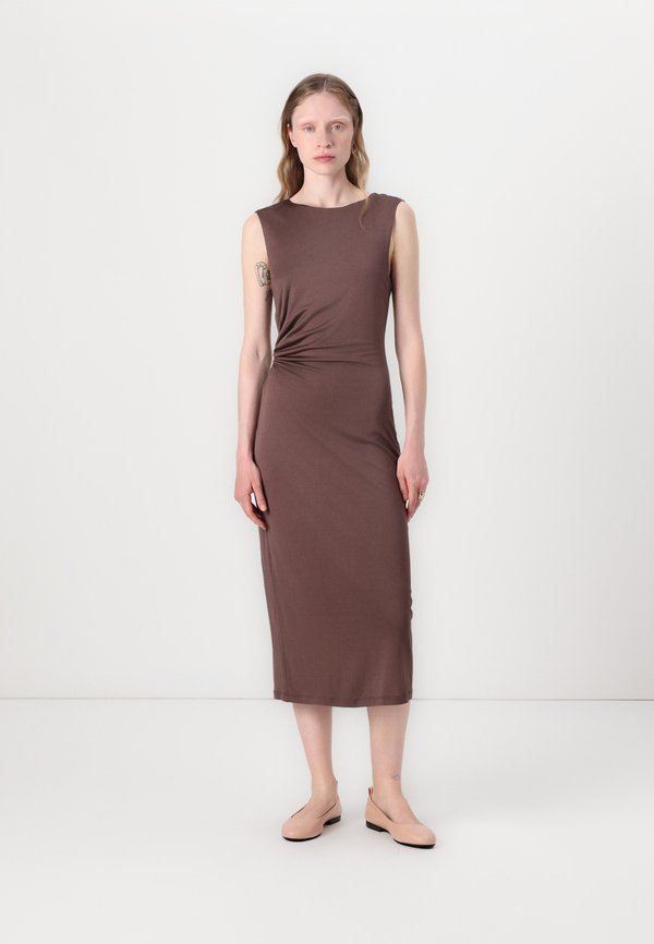 MARQUIS RUCHED CUT OUT MIDI DRESS - Jersey dress - chocolate