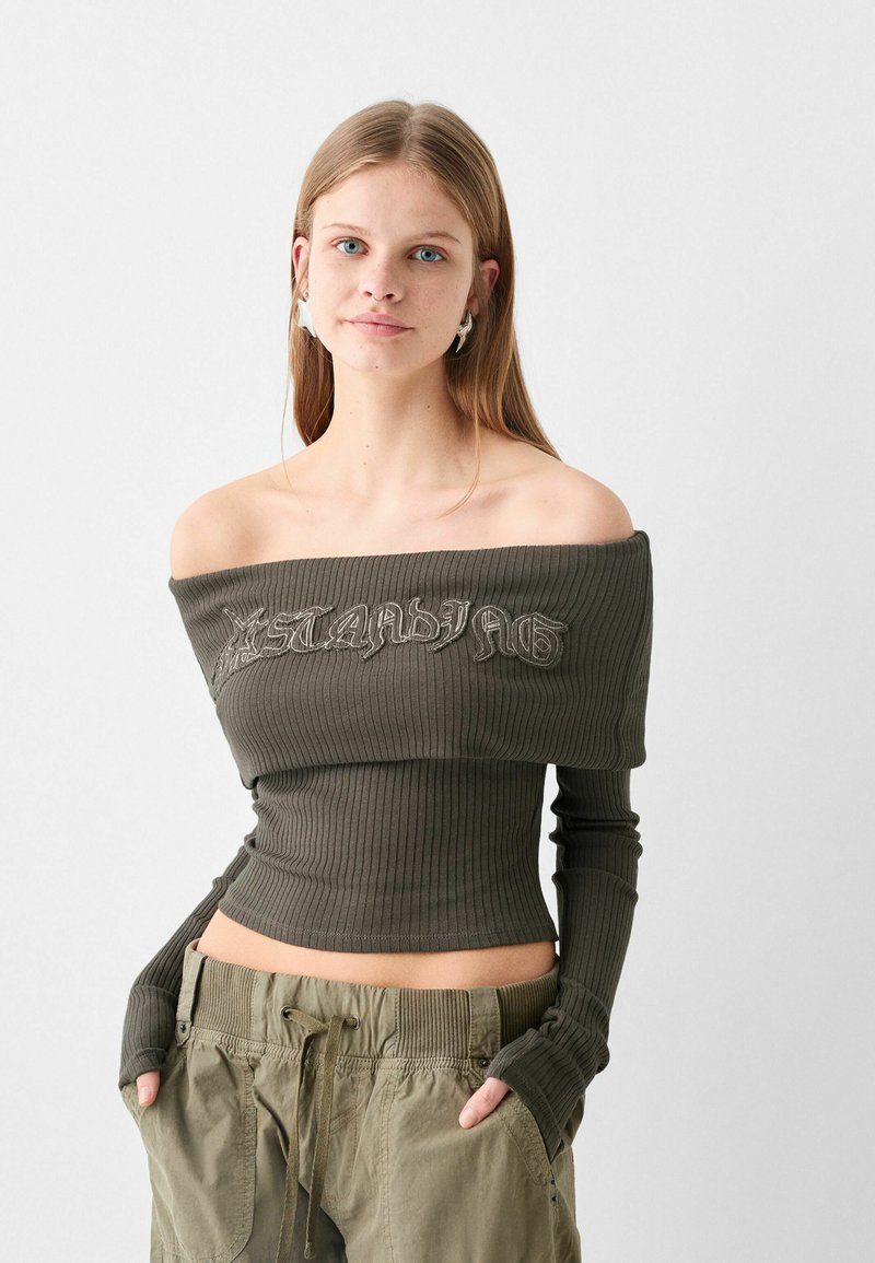 Bershka - EMBROIDERED OFF-THE-SHOULDER  - Pulóver - grey, Nagyítás