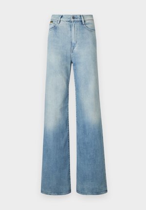 Light blue wide-leg jeans made of denim, featuring a high waist, five-pocket design, and subtle fading along the legs.