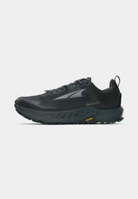 Adidas de alergare negri cu un superior texturat, căptușeală Gore-Tex, construcție ușoară și talpă Vibram pentru tracțiune.