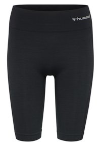 Zwarte sportshorts gemaakt van textuurstof. Voorzien van een brede tailleband met logo "hummel" en een knielang ontwerp.