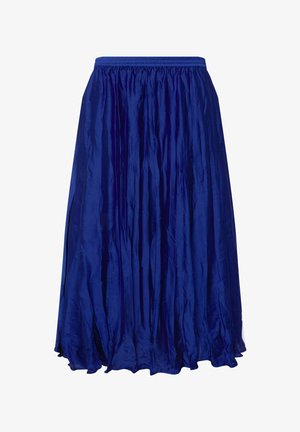 Midikleid, plissiert, aus leuchtend blauem Stoff mit glatter Textur und elastischem Bund, mit einem fließenden Design.