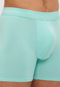 Boxeri Calvin Klein verde mentă, confecționați dintr-un material moale și elastic, cu un tiv brodat cu logo și o croială ajustată.