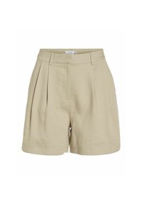 Beige šortky s vysokým pasem vyrobené z lněné směsi, s předními sklady, bočními kapsami a čistým zakončením ve spodní části.