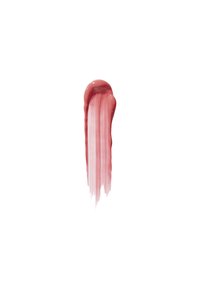 Échantillon de cosmétique liquide dans une teinte rose pâle, texture lisse, avec une finition brillante, se rétrécissant en pointe, sur un fond blanc.