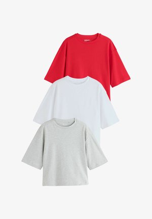 Next, REGULAR FIT - BOXY SHORT SLEEVE T-SHIRT 3 PACK - T-shirts basic - grey white red