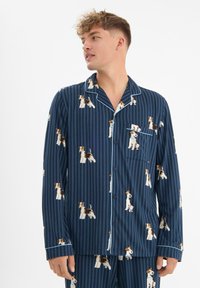 Chelsea Peers STRIPE DOG LONG BUTTON UP SET - Yöasusetti - dark blue