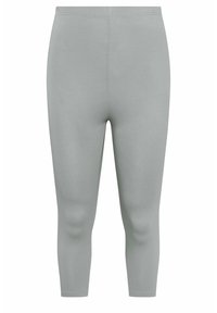 Lichtgrijze, mid-rise, enkellange leggings met een gladde textuur en zonder zichtbare patronen of versieringen.