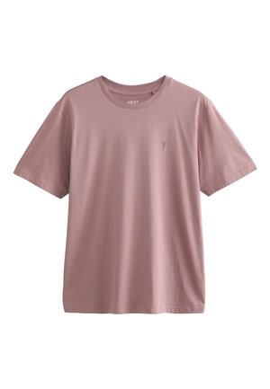 T-shirt rosa chiaro a maniche corte in morbido cotone, con scollo rotondo e un piccolo logo ricamato sul petto.