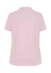 Rosa Poloshirt, kurze Ärmel, weiche Textur, Kragenform, gerade Säume, keine sichtbaren Muster oder Beschläge. Rückansicht gezeigt.
