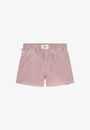 Ribade puuvillased bokserid valge ja roosa triibuga. Omavad elastset vöökohta ning väikest siltiga, kus on brändinimi. Includes a front pocket.