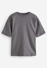 Grijze katoenen T-shirt met een comfortabele pasvorm, korte mouwen en een ronde hals. Glad materiaal, zonder patronen of accenten.
