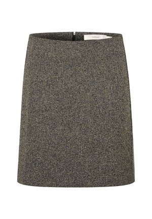Gonna in misto lana grigia con una forma leggermente svasata, dotata di una cerniera posteriore discreta e di una vita liscia.