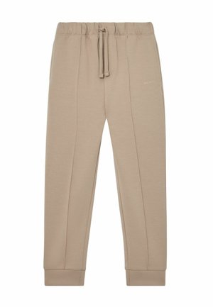 Beige sweatpants med elastisk talje, snøre, manchetter ved anklerne og lille "REISS" logo på venstre lår.