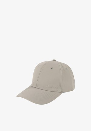 Gorra de béisbol gris con tela suave, visera curva, diseño de seis paneles y logo bordado en el frente. Cuenta con orificios de ventilación en la parte superior.