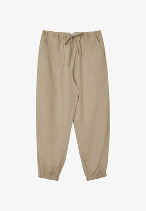 Beige, leichte Jogginghosen mit einem elastischen Bund, einer Kordel und zwei Fronttaschen. Die schmal zulaufenden Bündchen sorgen für einen engen Sitz an den Knöcheln.