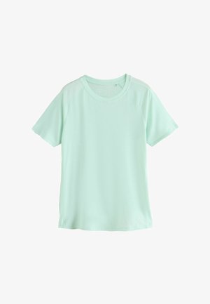 Light green short-sleeve crew neck T-shirt with a relaxed fit, plain design, and visible stitching around the collar and sleeves.