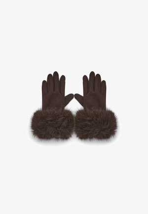 Gants marron en tissu doux et texturé, avec un poignet en fourrure douce pour plus de chaleur et de confort.