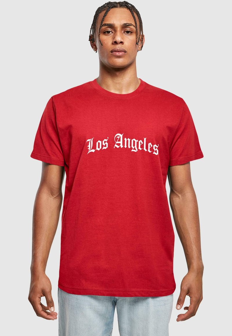 Mister Tee LOS ANGELES WORDING TEE - Marškinėliai su spaudiniu - burgundy
