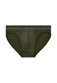 Groene katoenen slips met een grijze HOM-merk elastische tailleband, een gestructureerde voorkant en een klassieke slipstijl met zachte naden.