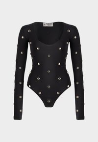 METAL BUBBLE STUDDED SCOOP NECK BODYSUIT - Tops ar garām piedurknēm - black