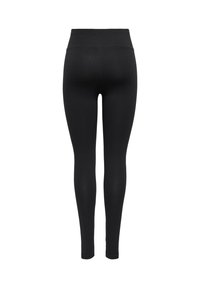 Schwarze Leggings mit hohem Bund, aus elastischem Material, mit glatter Textur und figurbetontem Schnitt. Keine sichtbaren Muster oder Akzente.