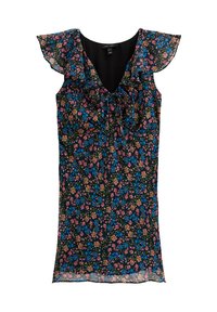 New Look FLORAL PRINT RUFFLED MINI - Vestido informal - black pattern