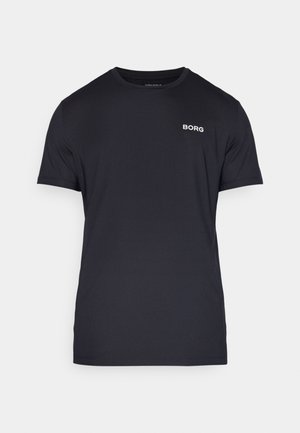 Mustmustelne T-särk pehmest kangast, millel on ümmargune kaelus ja lühikesed varrukad. Vasakul rinnal on valge "BORG" logo.