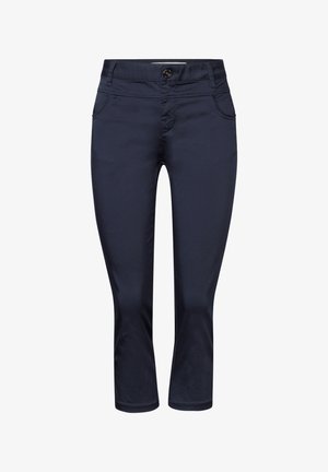 Pantalones cortos navy con una tela suave, que cuentan con un cierre de botón y dos bolsillos frontales. Diseño aerodinámico con una silueta ajustada.