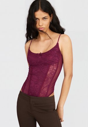 Bershka LACE BODY - Body - dark red