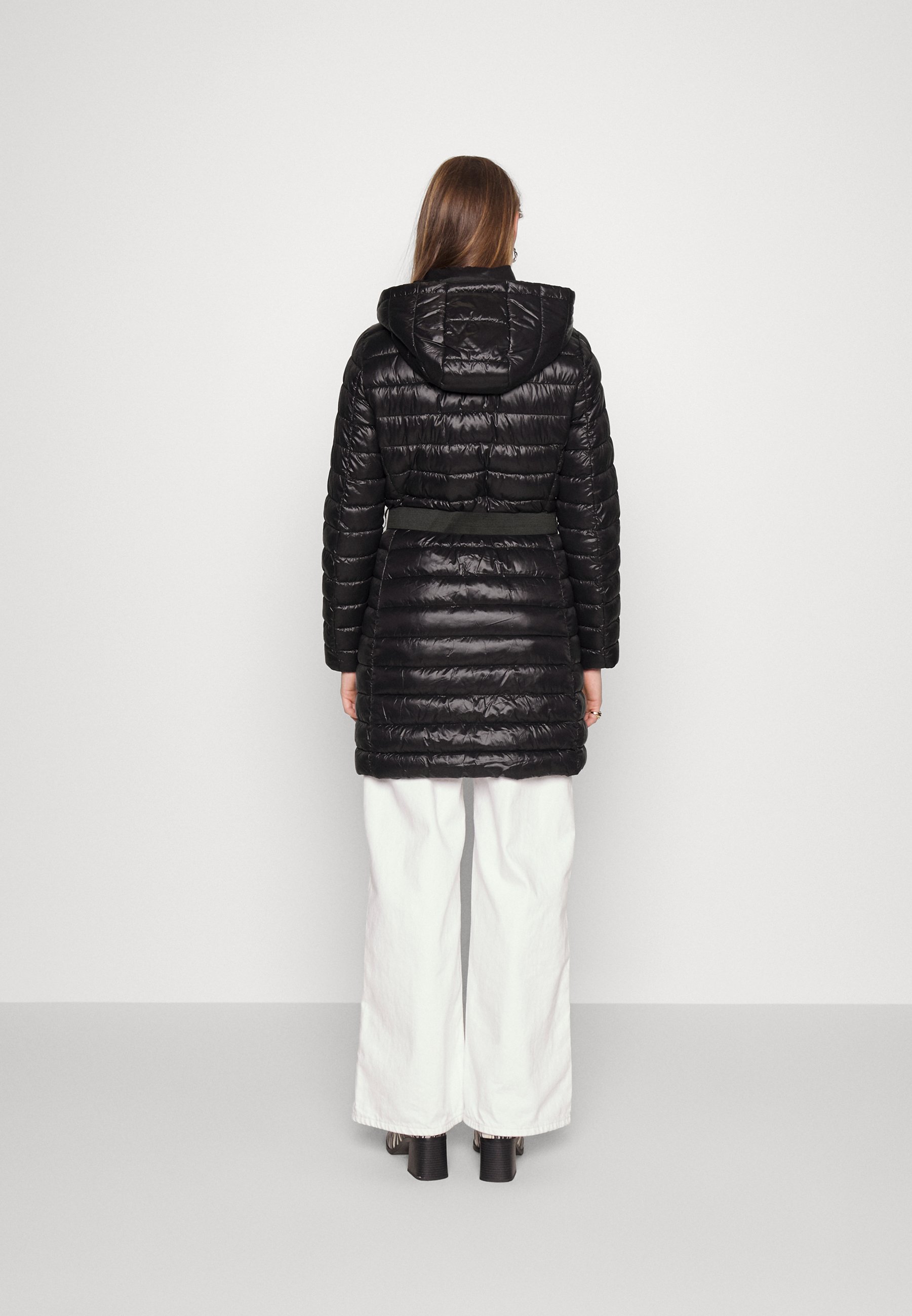 quilted belted banana sleeve coat