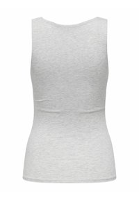 Grijze mouwloze tanktop van zacht, rekbaar materiaal. Strak ontwerp met ronde halslijn en een gladde textuur, zonder zichtbare patronen of versieringen.