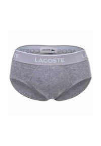 Grijze katoenen boxershort met een rekbare tailleband voorzien van 'LACOSTE' in het wit. Eenvoudig ontwerp met platte naden en een klassieke snit.