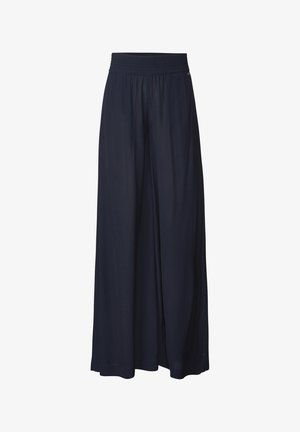 Marineblå vidde bukser med smocket talje, lavet af letvægtsstof. Har et flydende design med en løs pasform for komfort.