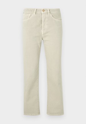 Lysebeige jeans med rette ben, knappelukking, fem lommer og subtile sømdetaljer, laget av denimstoff.
