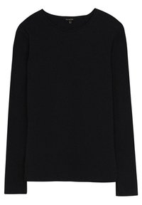 Black long-sleeve t-shirt made of soft fabric with a round neckline and straight hem, featuring minimal stitching and no visible logos.